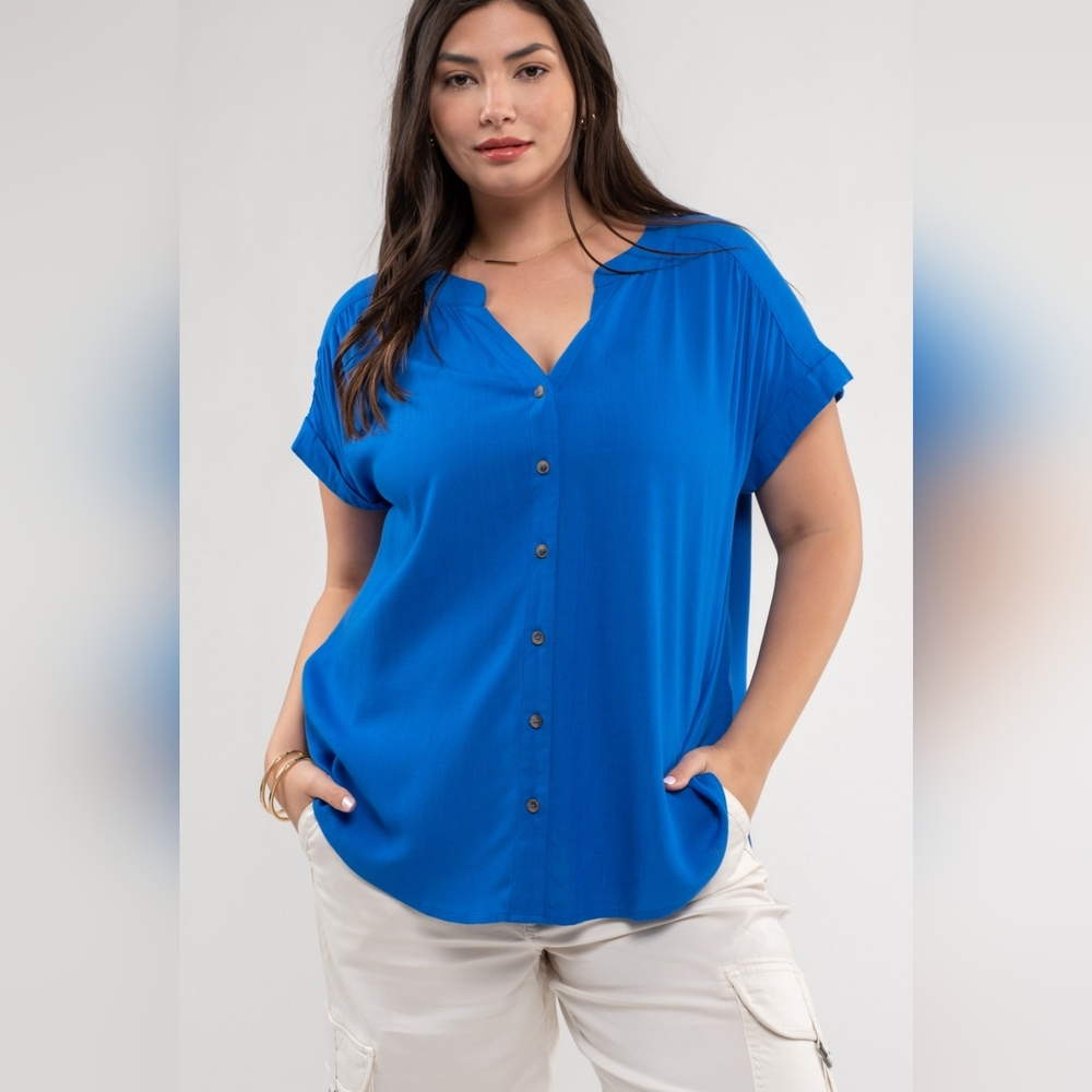 Royal Blue Short Rolled Sleeve Button Down Shirt